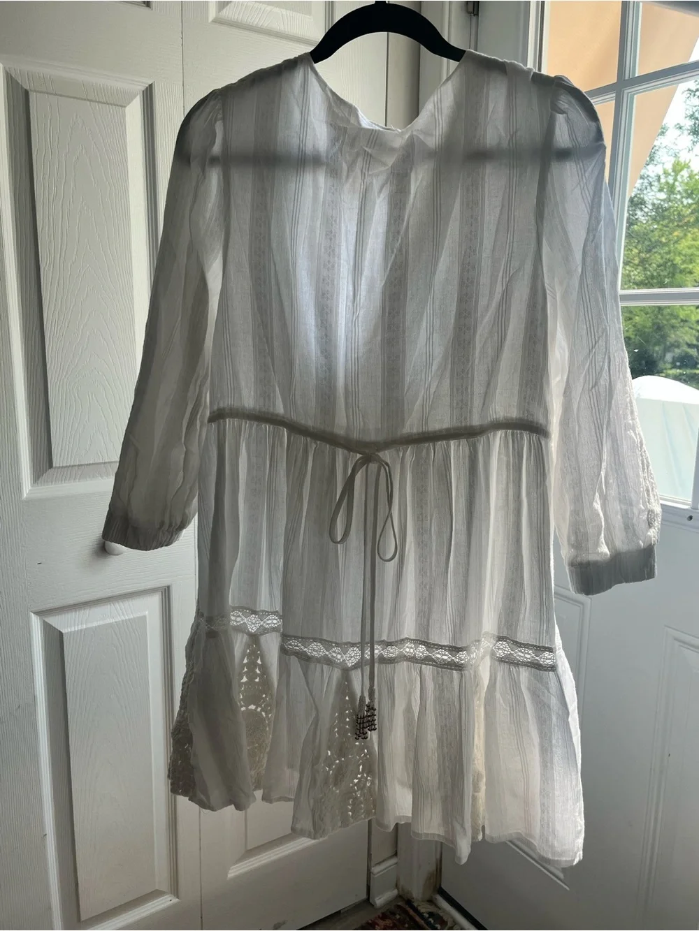 Free People White Dress V-Neck Boho Tunic with Crochet Medallion Cottagecore Y2K